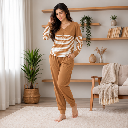 Caramel Stripe Comfort Co-Ord Set