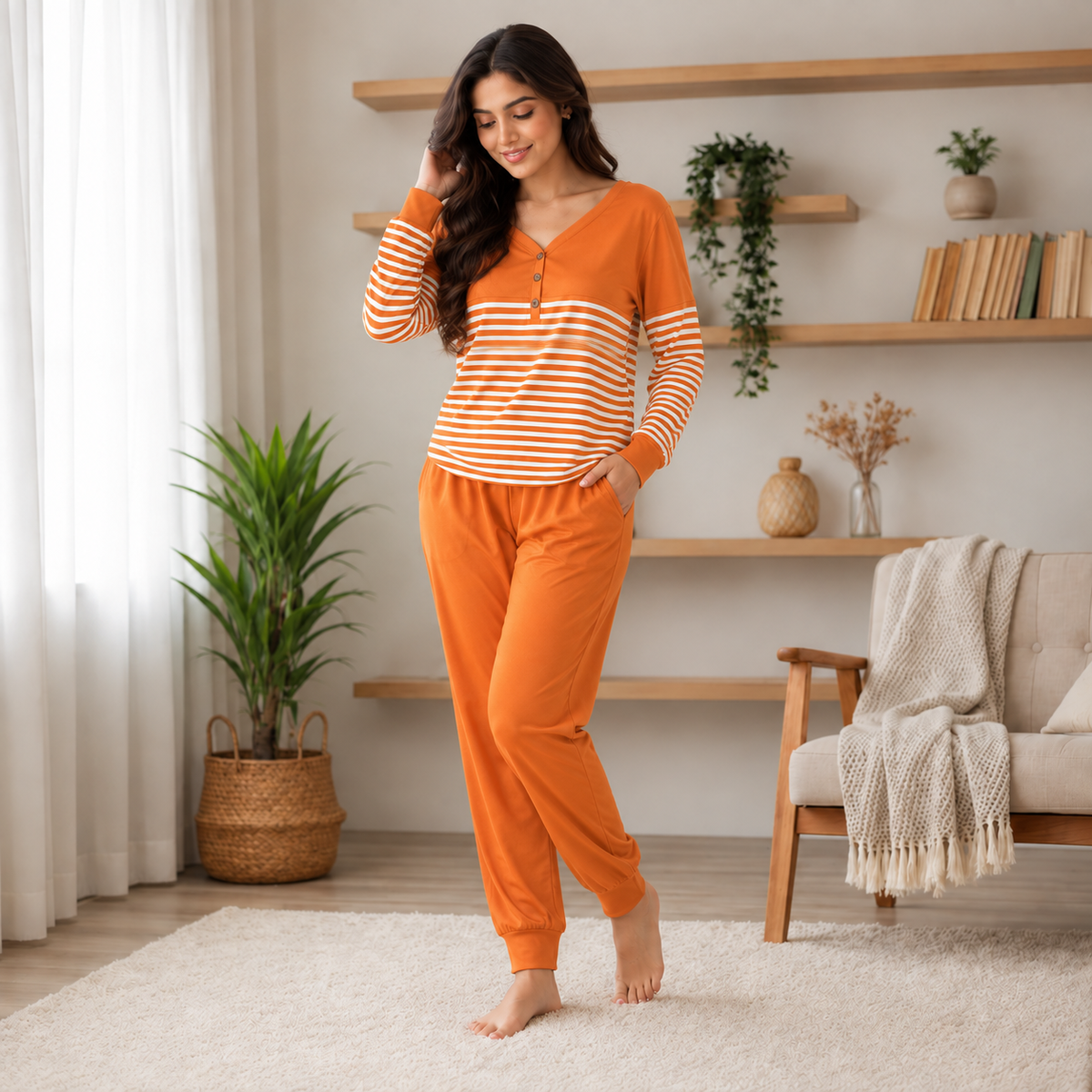 Orange Stripe Comfort Co-Ord Set