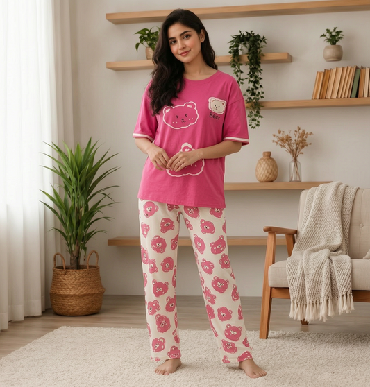 Pink Bear Print Pajama Set