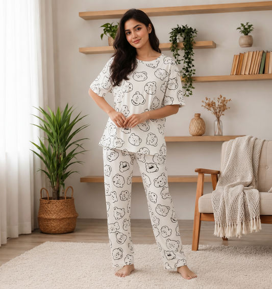 Ivory Bear Print Pajama Set