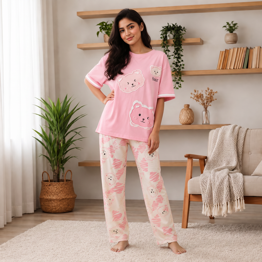 Pink Bear Print Pajama Set