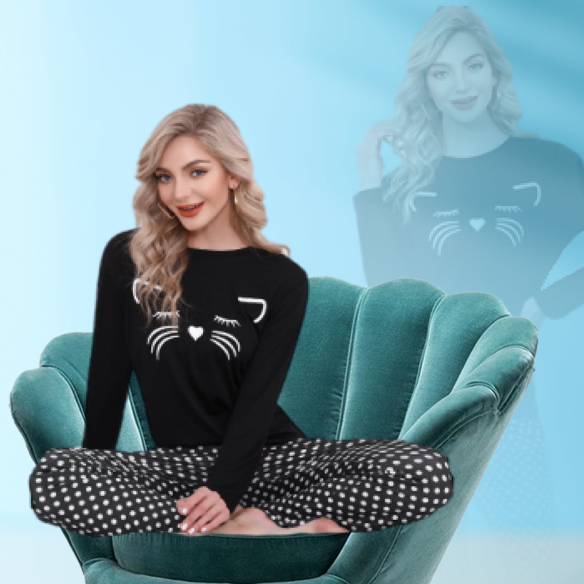 Cat Mooch Printed Woman Pajama Set