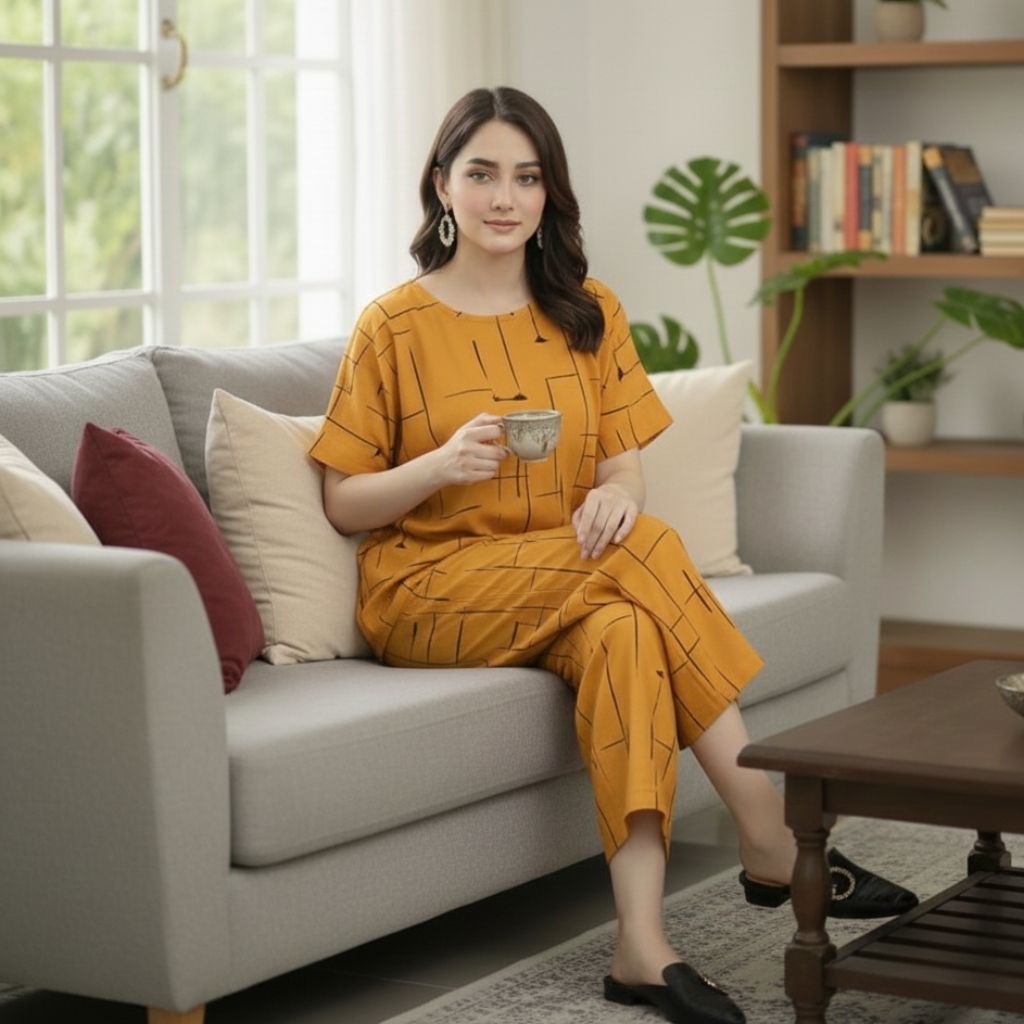 Women Half Sleeves Printed Capri Set