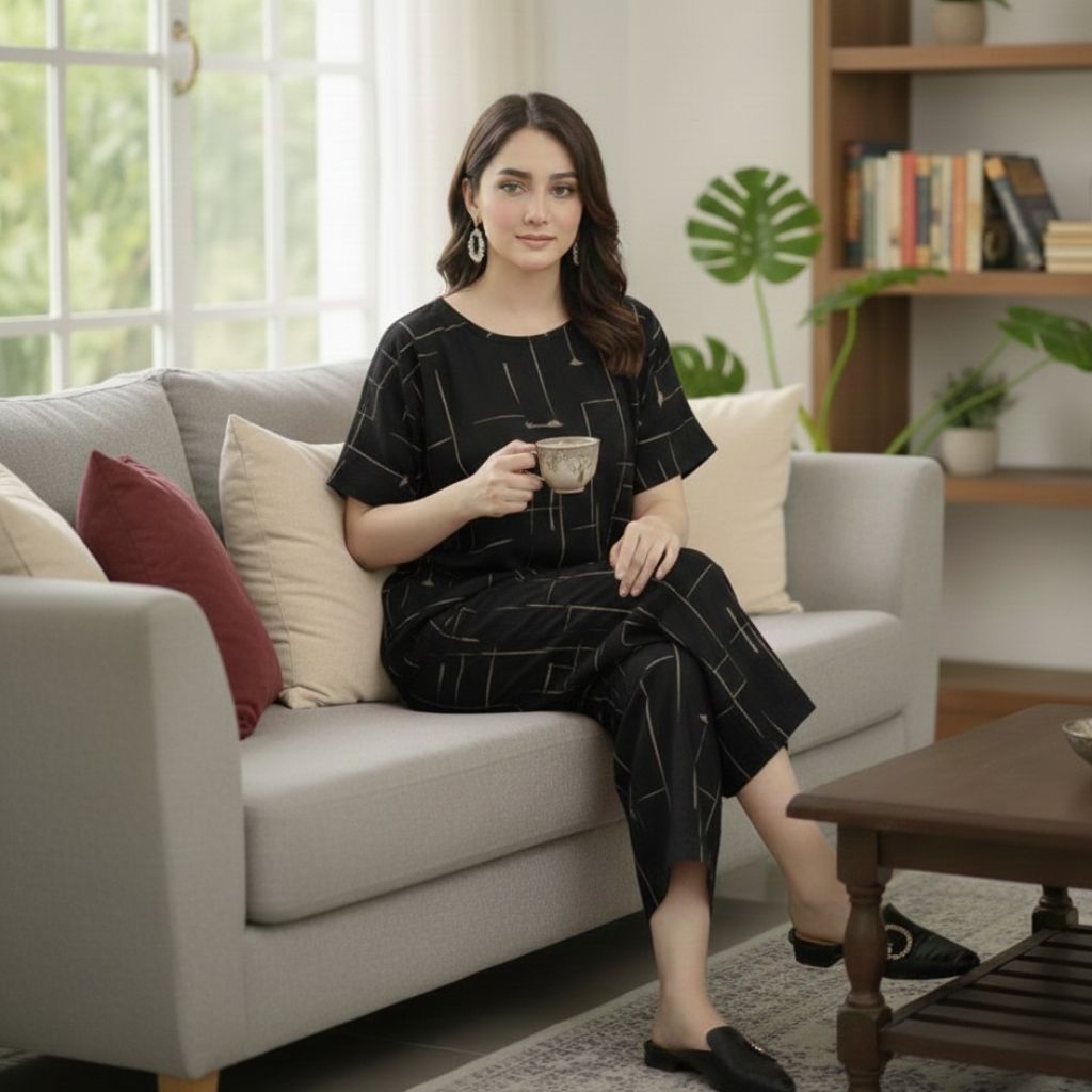 Women Half Sleeves Printed Capri Set