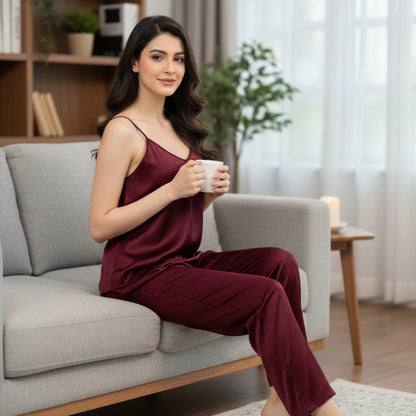 SATIN SILK CAMI PAJAMA SET FOR WOMEN