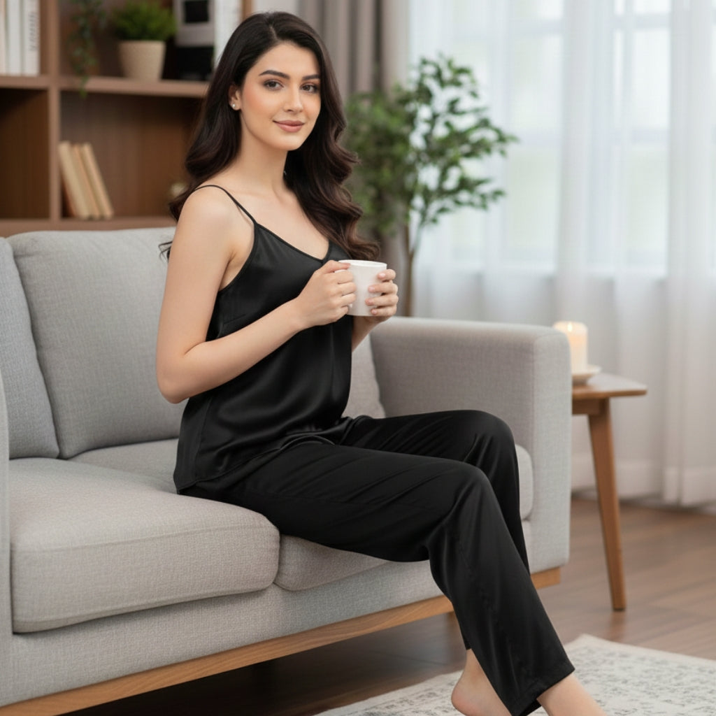 SATIN SILK CAMI PAJAMA SET FOR WOMEN