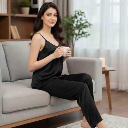 SATIN SILK CAMI PAJAMA SET FOR WOMEN