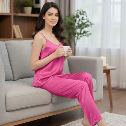 SATIN SILK CAMI PAJAMA SET FOR WOMEN