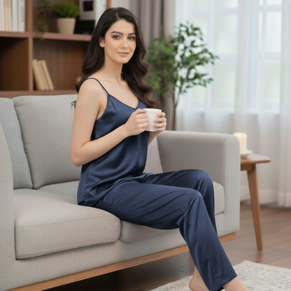 SATIN SILK CAMI PAJAMA SET FOR WOMEN