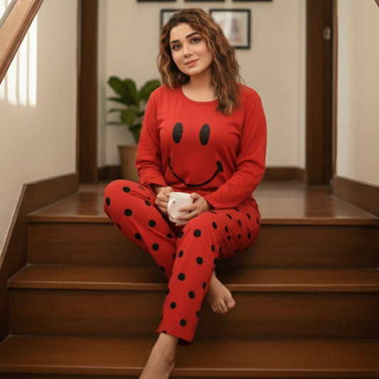 Red Smile Printed Women Nightsuit