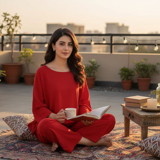 Red Lounge Wear For Women PJ Set ARTICLE NO# 52