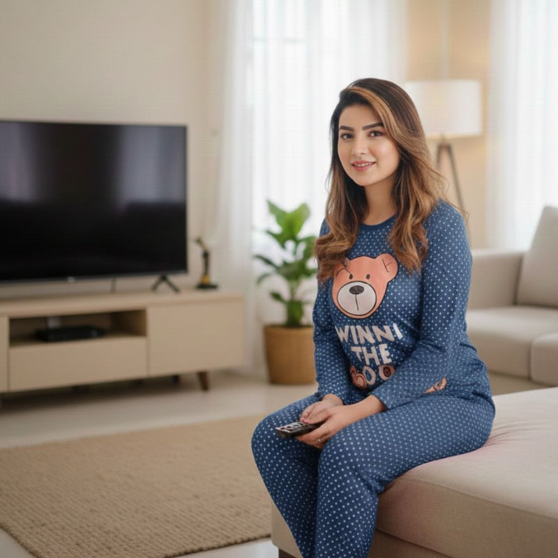 Winnie The Pooh Blue Printed Night Suit PJ Set