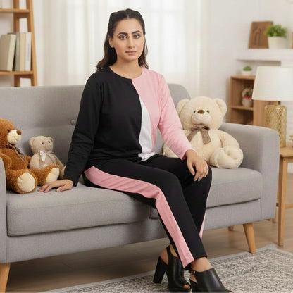 Pink V Contrast Panel Tracksuit For Women