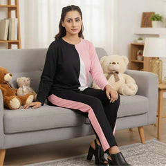 Pink V Contrast Panel Tracksuit For Women