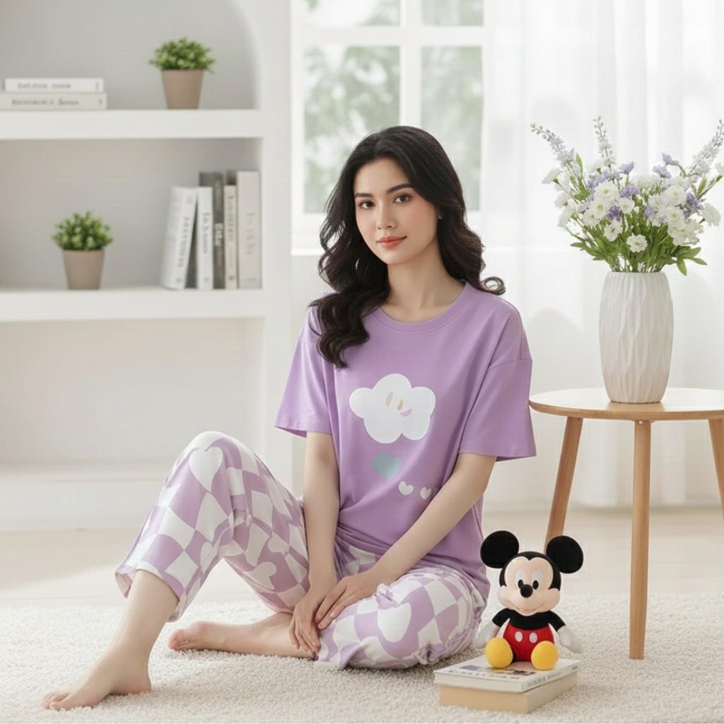 PURPEL PRINTED NIGHT WEAR