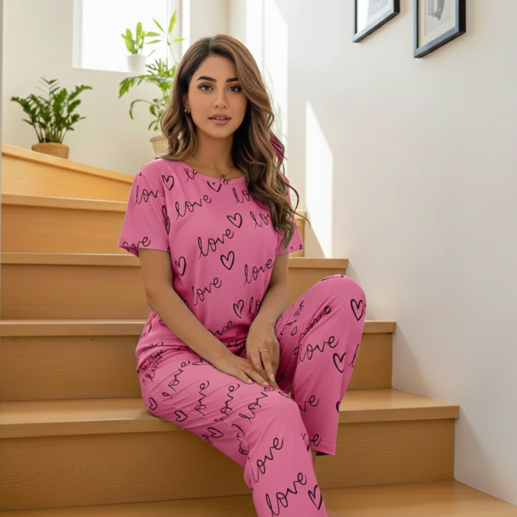 LOVE PRINTED HALF SLEEVE NIGHT WEAR