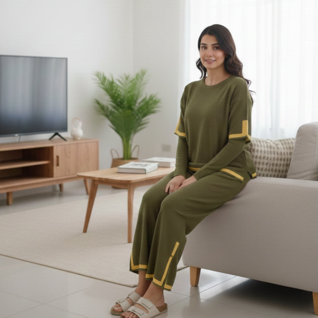 Lounge wear 2 pieces set short sleeve long pant pajama for women matching outfit casual loose home suit wear