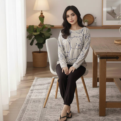 Grey Bear Printed Lounge Wear
