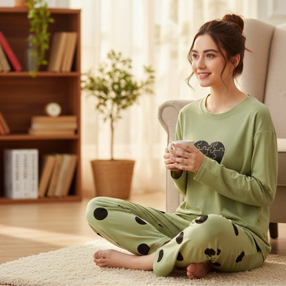 Green Heart Puzzle Ladies Nightsuit