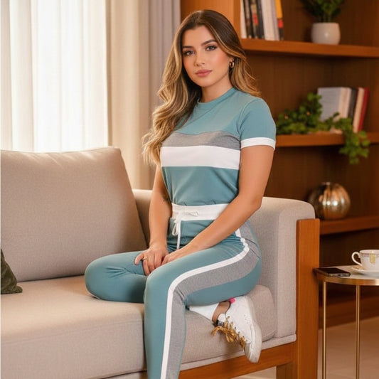 Blue White Grey Stripe Tracksuit for Women
