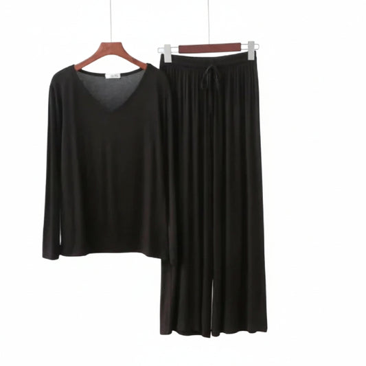 Black V-Neck Women Night Suit PJ Set ARTICLE NO# 56