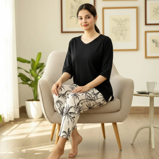 BLACK TREE PRINTED NIGHTWEAR