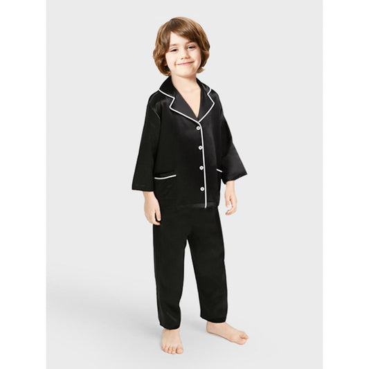 Black Kids Silk Pajamas Set