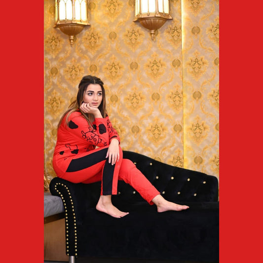 Red Cow  Pajama Suit For Women's