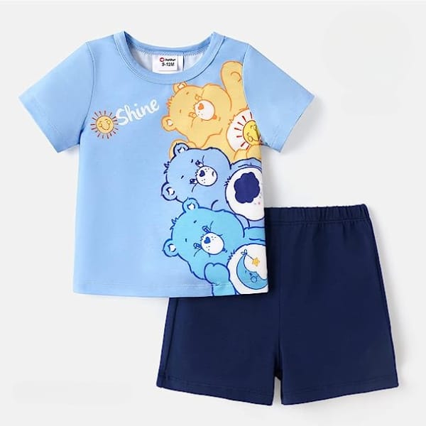 Blue Bear Print Short Sleeve Short Set