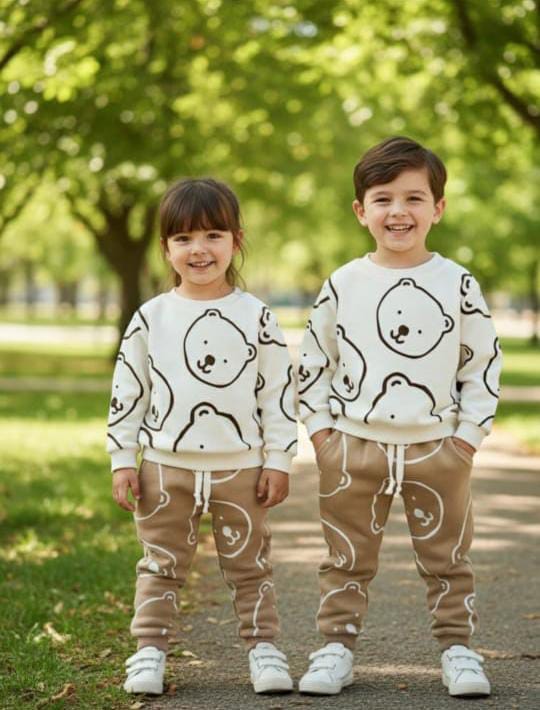 New White Bear Printed Sweatshirt Set