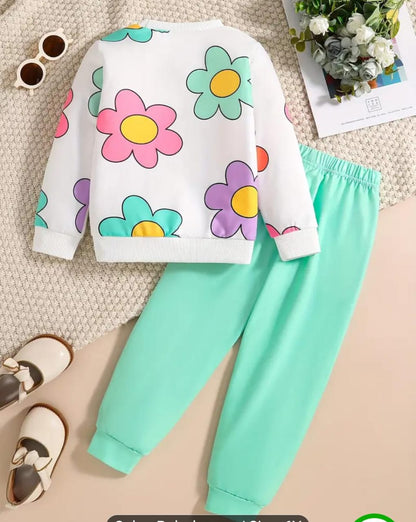 Multi Flowers Printed Winter Kids Tracksuit