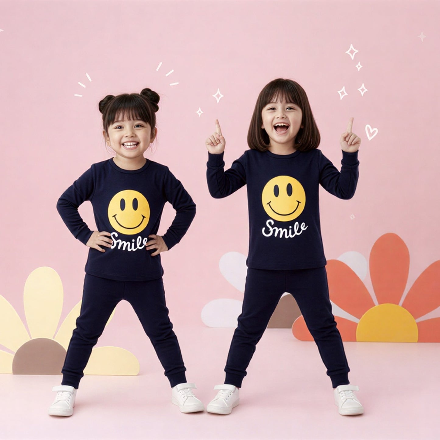 Kids - Navy Blue Smile Print Kids Wear