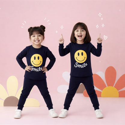 Kids - Navy Blue Smile Print Kids Wear