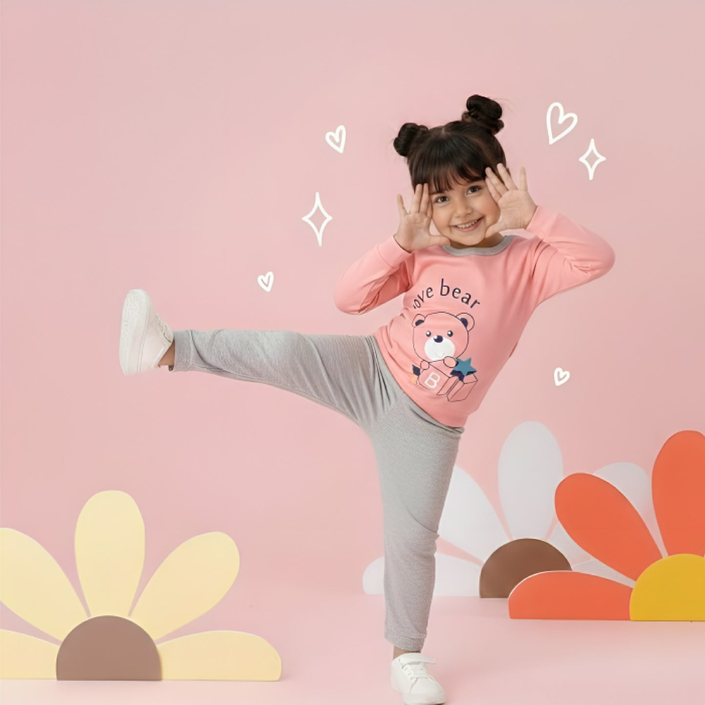 Pink Love Bear Print Kids Wear