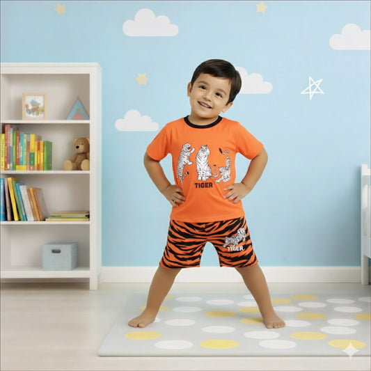 3 Tiger Printed Kids Short Wear