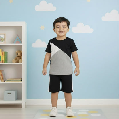 BLACK PANEL T-SHIRT SHORTS SET