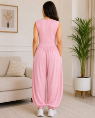 Women's Baby Pink Casual Sleeveless Jumpsuit