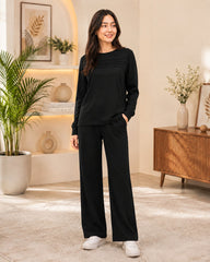 Black Ribbed Detail Co-Ord Set