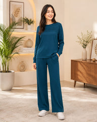 Teal Blue Ribbed Detail Co-Ord Set