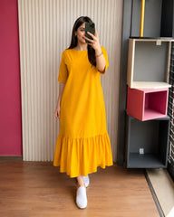 Yellow Flared Ruffle Midi Dress