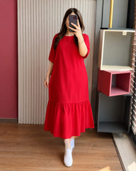 Red Ruffle Hem Midi Dress