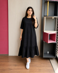 Black Ruffle Hem Midi Dress