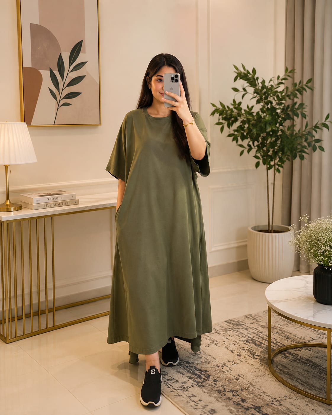 Olive Green Oversized Pocket Maxi Dress