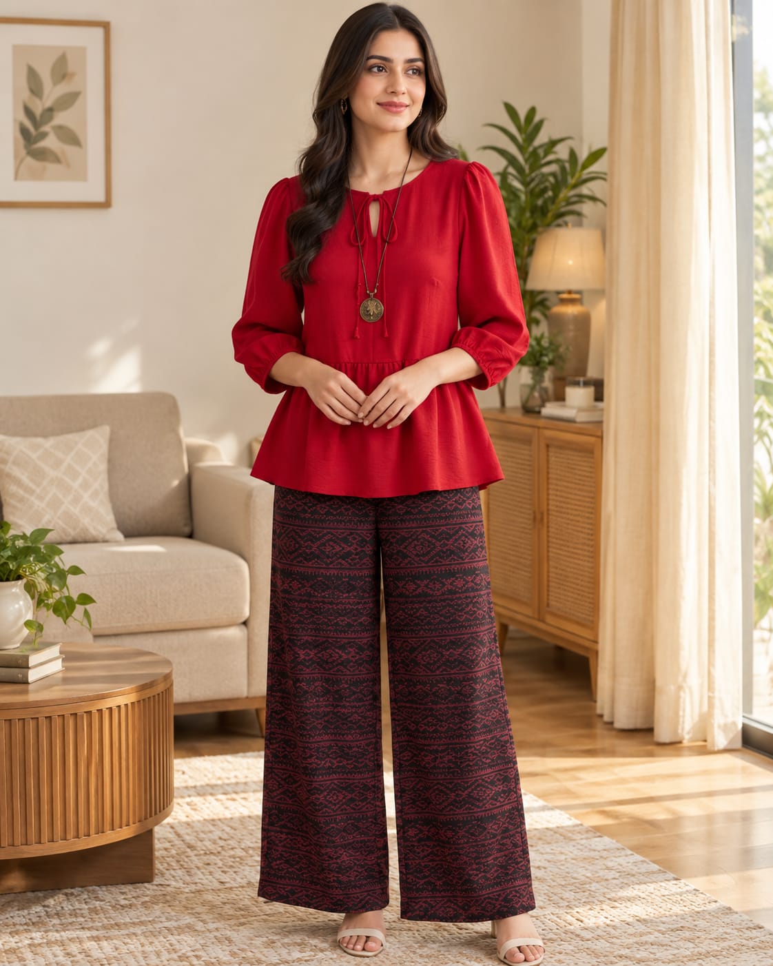 Ruby Red Printed Palazzo Set