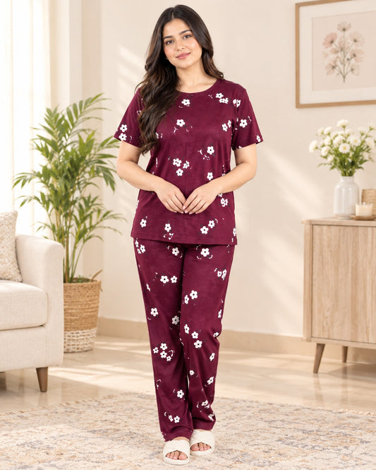 Burgundy Daisy Pajama Set