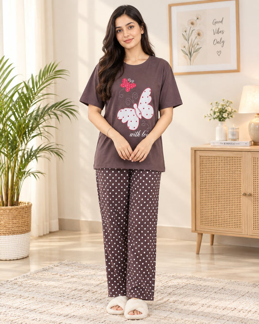 Brown Butterfly Pajama Set