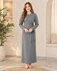 Grey Tie-Waist Maxi Dress