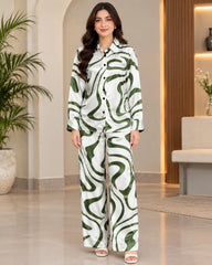 Olive Printed Satin Lounge Set