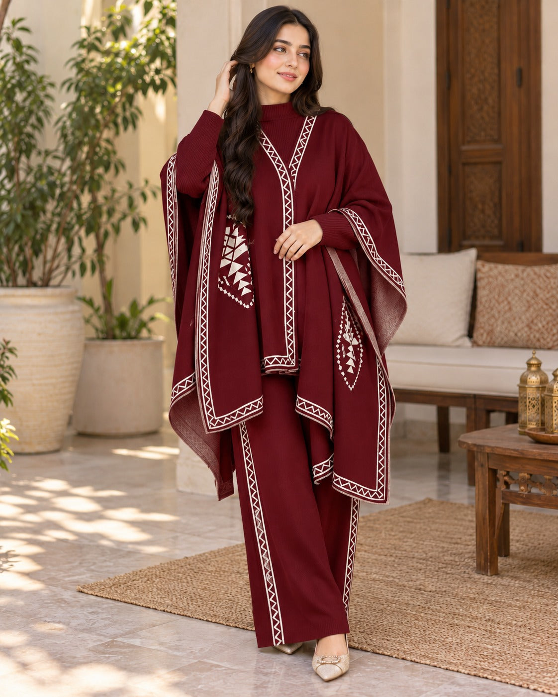 Maroon Cape-Style Co-Ord Set