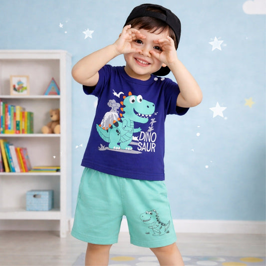 Blue Green Printed Kids Short Sleeve Kids Wear